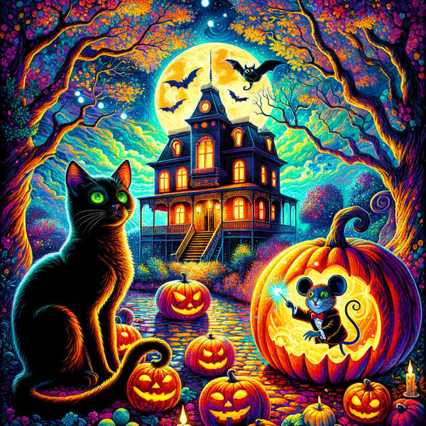 Paint by Numbers - Halloween Mansion Cat and Mouse