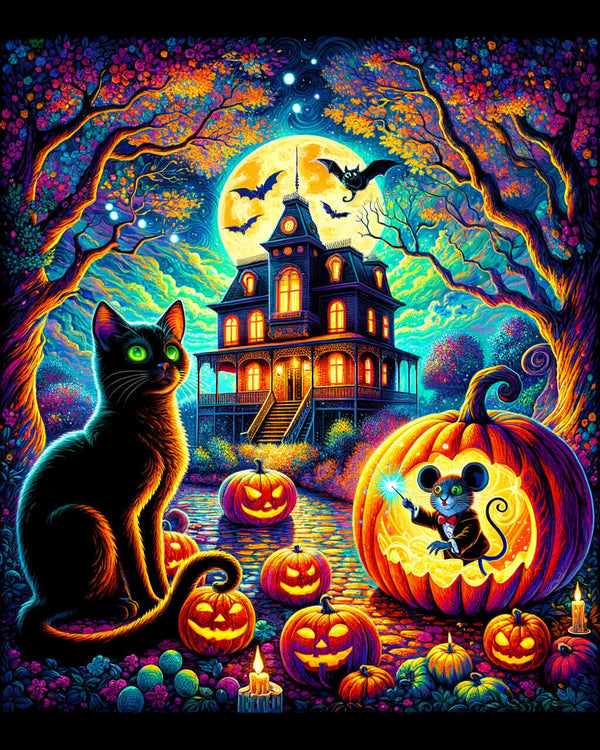 Paint by Numbers - Halloween Mansion Cat and Mouse