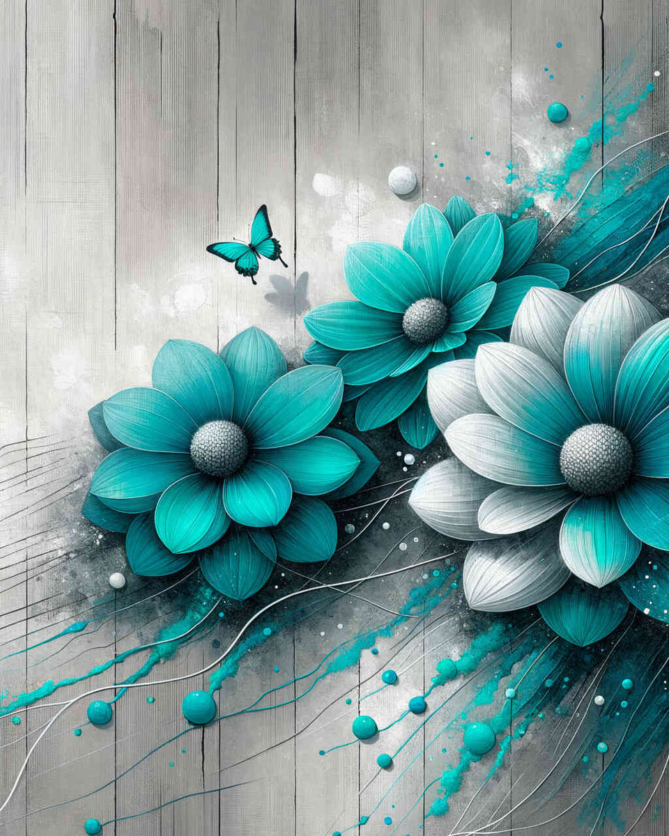 Paint by Numbers - Three turquoise flowers