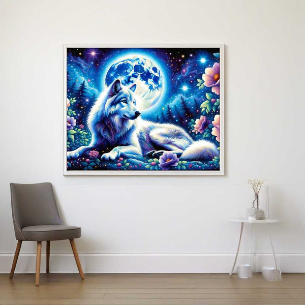 Wolf in full moon with flower - Paint by Numbers