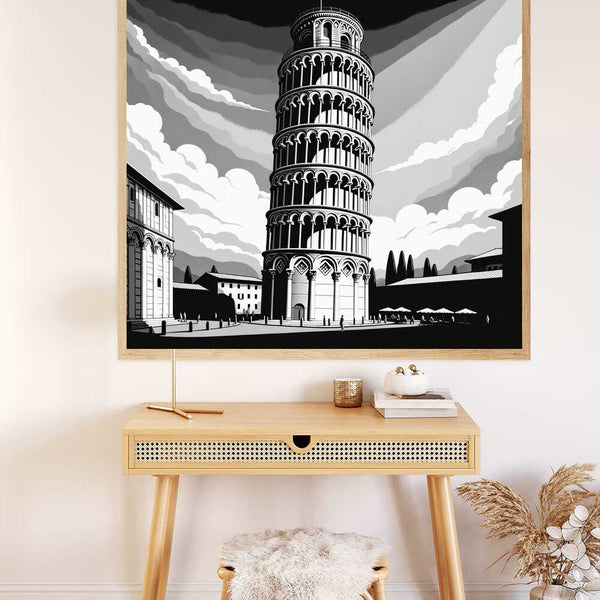 Paint by Numbers - Slate Tower of Pisa Black and White