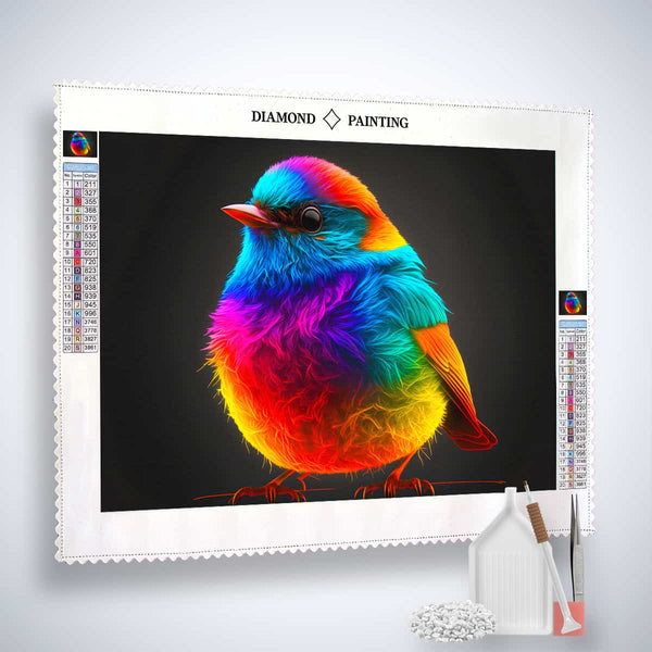 AB Diamond Painting - Neon Wellensittig with canvas, acrylic diamonds, fine artist's tweezers, and professional application pen. Paint by Numbers.