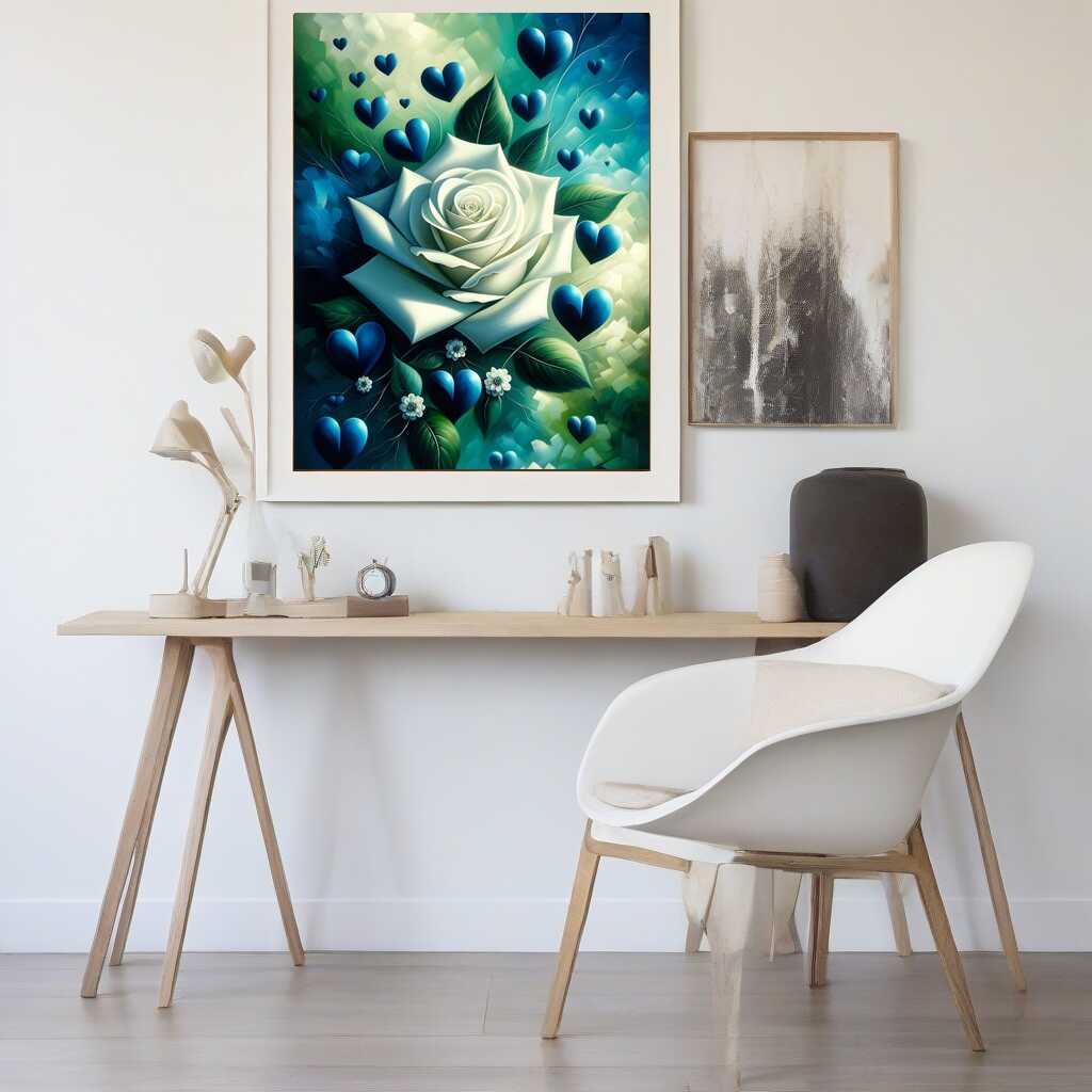 Paint by Numbers - White Rose Blue Hearts