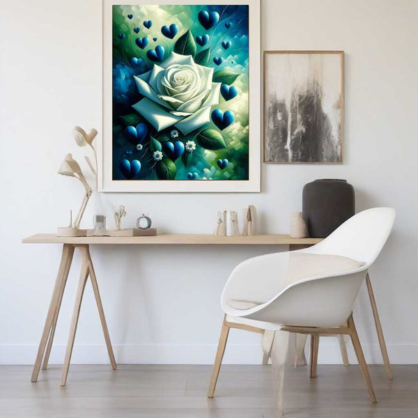 Paint by Numbers - White Rose Blue Hearts