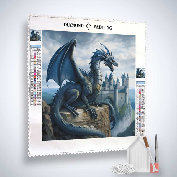 Diamond Painting Kit - Wings of the Night with Dragon and Castle Scene - Includes Canvas, Acrylic Diamonds, Tweezers, and Application Pen