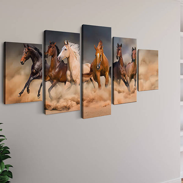 Malen nach Zahlen 5 teilig - Galloppierende Pferde im Sand - hochwertige Leinwand - multi5, neue_bilder