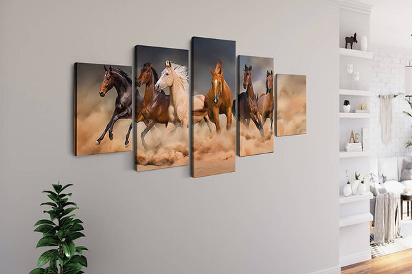 Malen nach Zahlen 5 teilig - Galloppierende Pferde im Sand - hochwertige Leinwand - multi5, neue_bilder