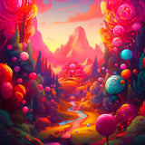 Colorful lollipop landscape from AB Diamond Painting's Lollipop World, ideal for Paint by Numbers kits and diamond painting enthusiasts.