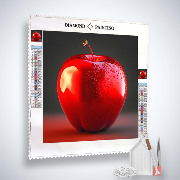 AB Diamond Painting Kit of Shiny Apple with Acrylic Diamonds, Tweezers, and Professional Canvas - Paint by Numbers