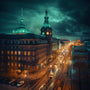 Night view of Hamburg cityscape with illuminated streets and historic architecture, ideal for Paint by Numbers diamond painting kits