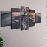 Malen nach Zahlen 5 teilig - Kleine Katze, Weißer Tiger, Spiegelbild in Schwarz und Weiß - hochwertige Leinwand - multi5, neue_bilder