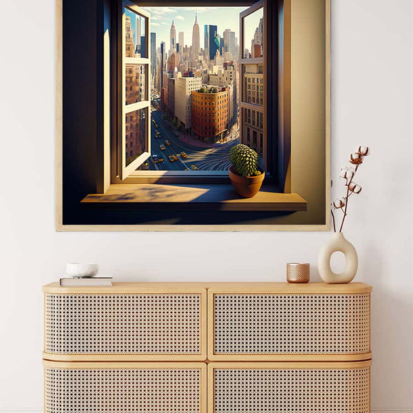 Malen nach Zahlen - Fenster zur Stadt - hochwertige Leinwand - 170523, Landschaft, Neu eingetroffen, Quadratisch, Stadt