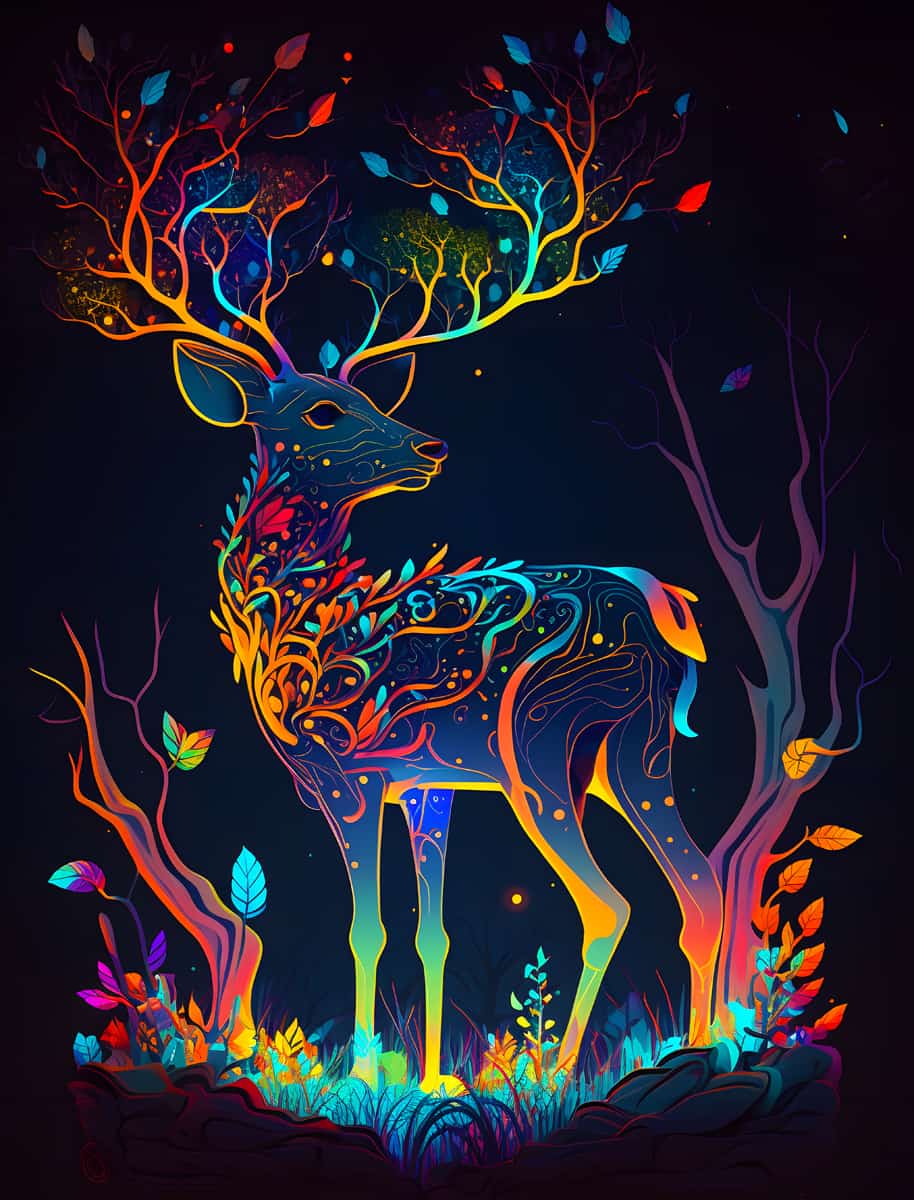 Glowing deer diamond painting kit with vibrant colors and intricate design, part of AB Diamond Painting's paint by numbers collection