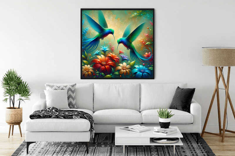 Paint by Numbers - Hummingbird in Blue and Grunge
