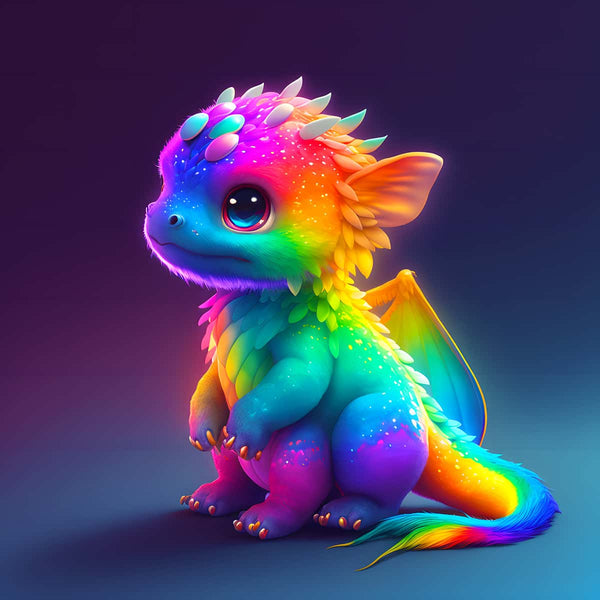 Vibrant dragon diamond painting kit featuring neon rainbow colors in a Paint by Numbers style design
