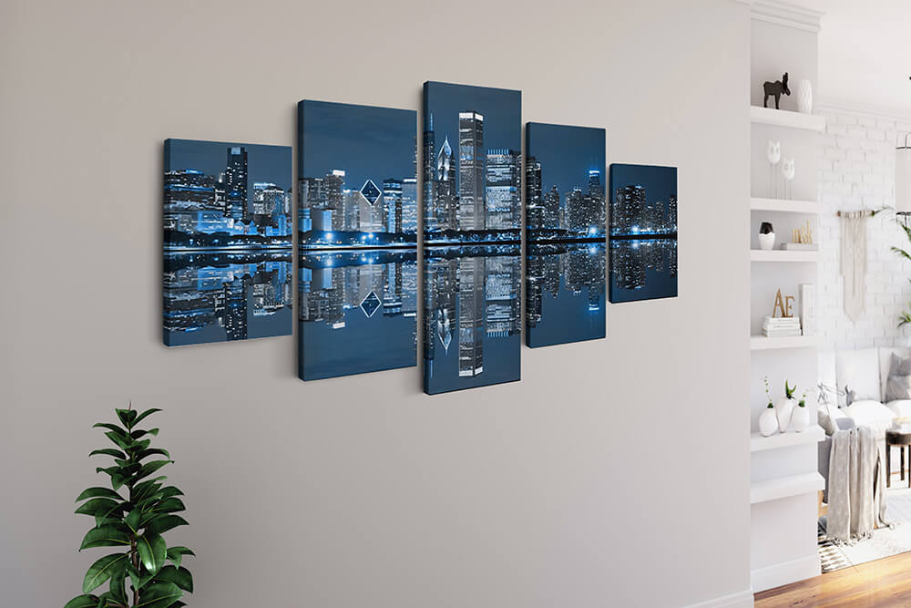 Malen nach Zahlen 5 teilig - Blau beleuchtete Skyline - hochwertige Leinwand - multi5, neue_bilder