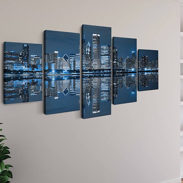 Malen nach Zahlen 5 teilig - Blau beleuchtete Skyline - hochwertige Leinwand - multi5, neue_bilder