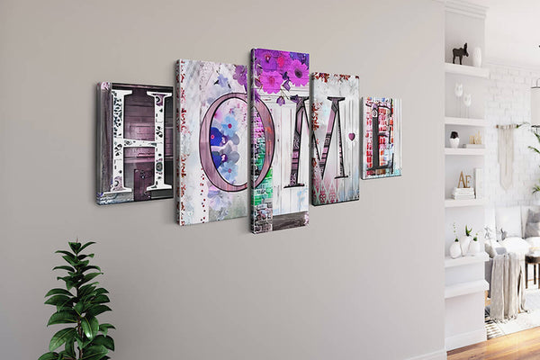 Malen nach Zahlen 5 teilig - HOME in Holz mit Muster - hochwertige Leinwand - multi5, neue_bilder