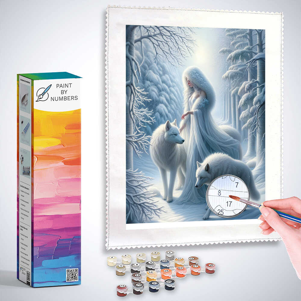 Woman with white wolves - Paint by Numbers