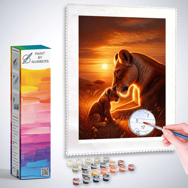 Paint by Numbers - Lioness with child, cuddles