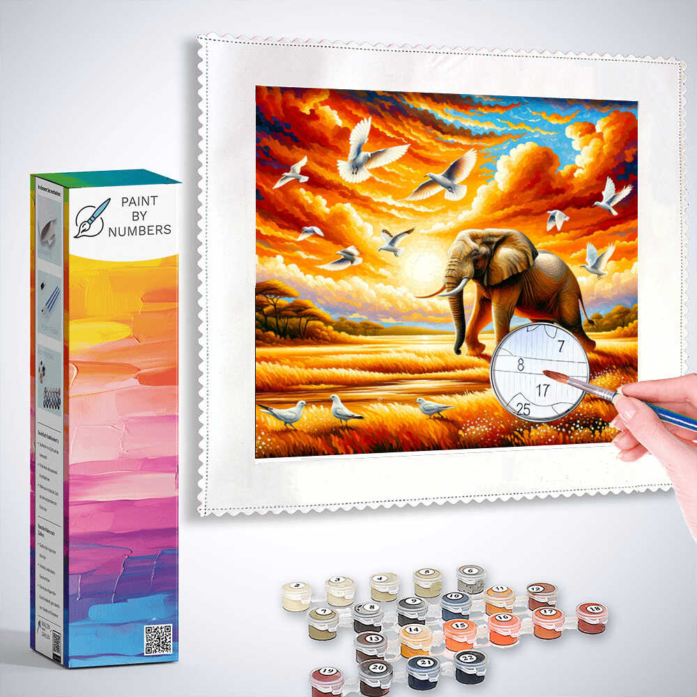 Paint by Numbers - Elephant with Birds