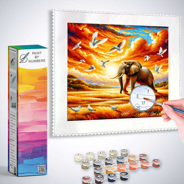 Paint by Numbers - Elephant with Birds