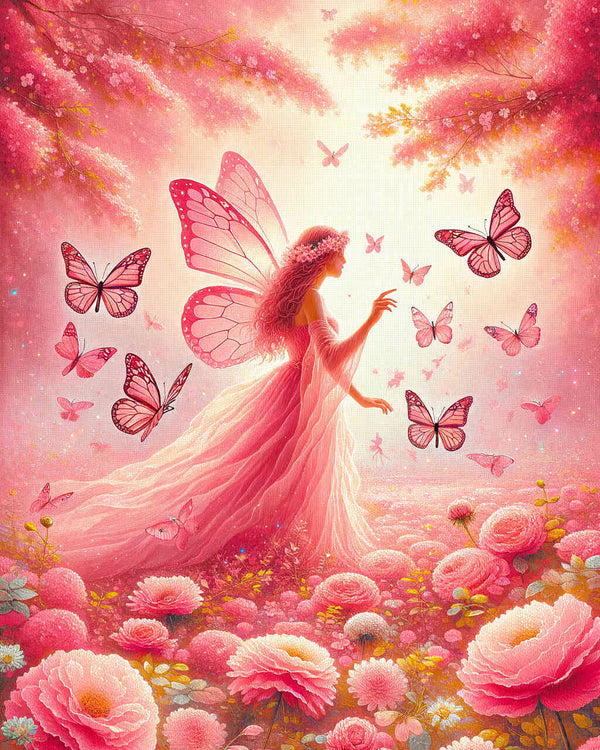 Paint by Numbers - Pink fairy with butterflies