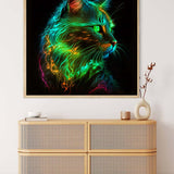 AB Diamond Painting Kit - Cat in Neon Green, Sparkling Paint by Numbers Art on Professional Canvas
