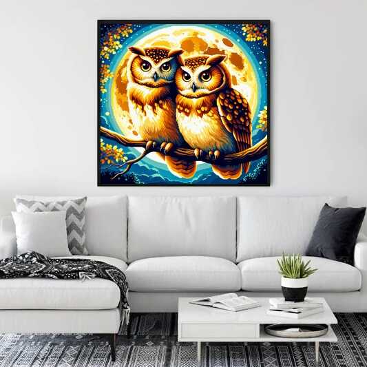 Paint by Numbers - Owl Couple on the Full Moon
