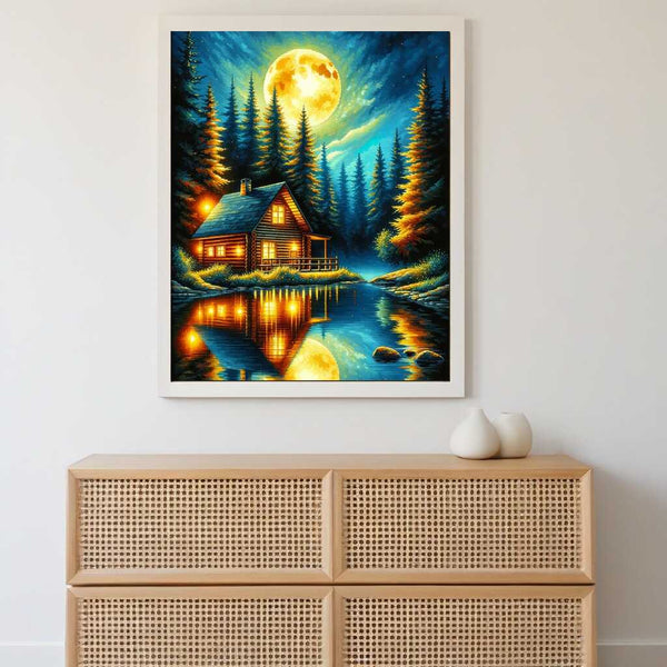 Log cabin at night - Paint by Numbers