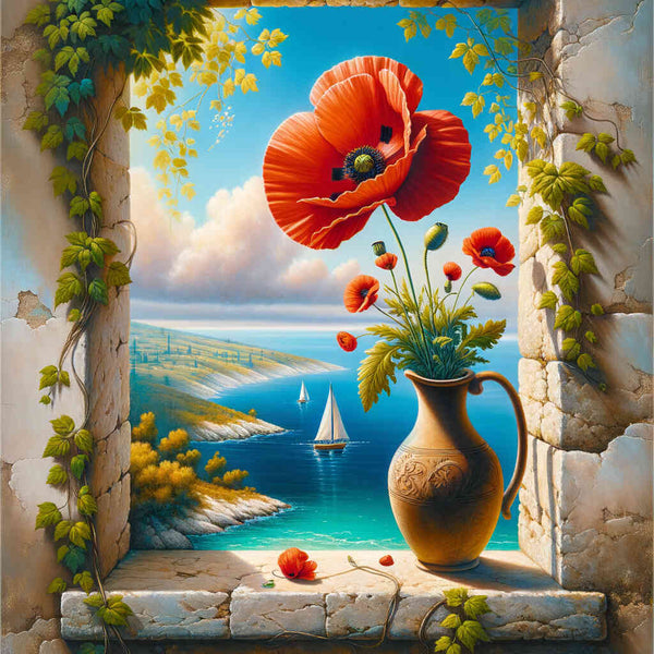 Paint by Numbers - Poppy Flower on Windowsill