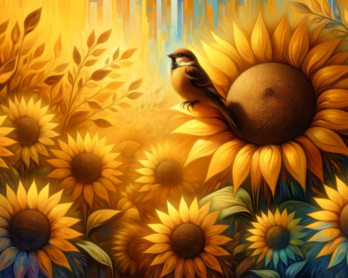 Sunflowers with bird - Paint by Numbers