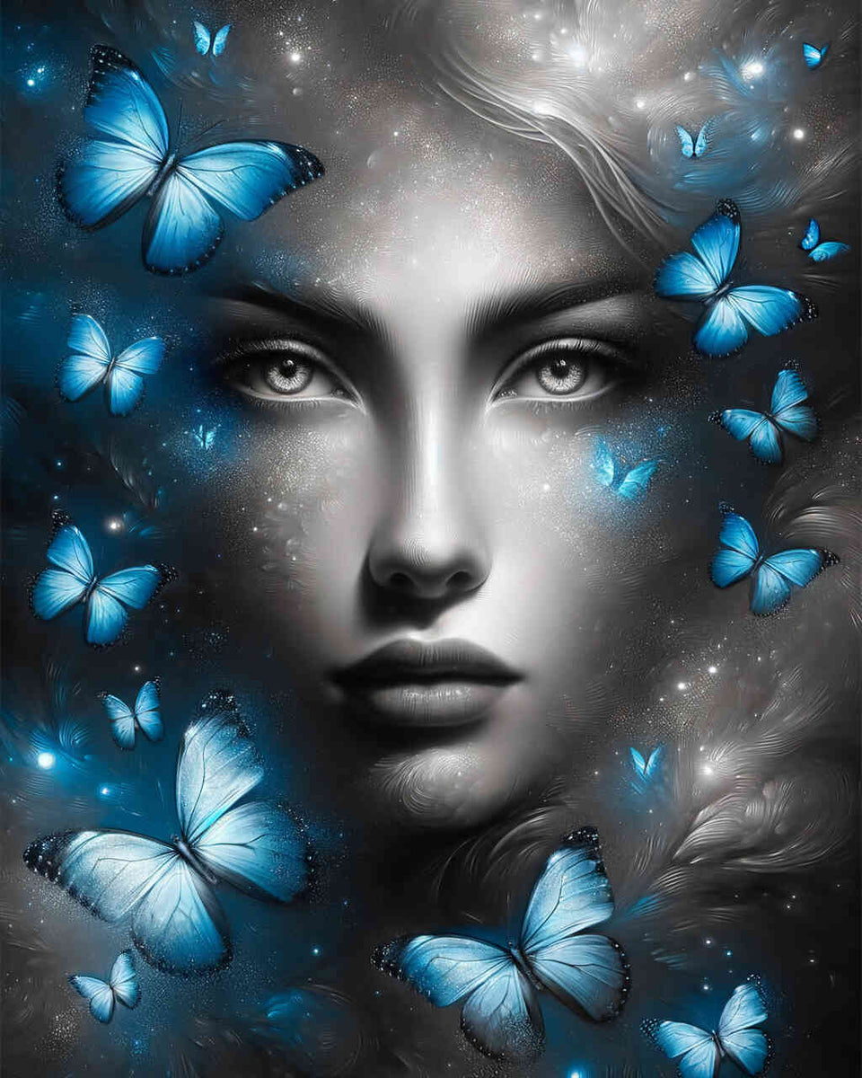 Paint by Numbers - Woman, blue butterflies
