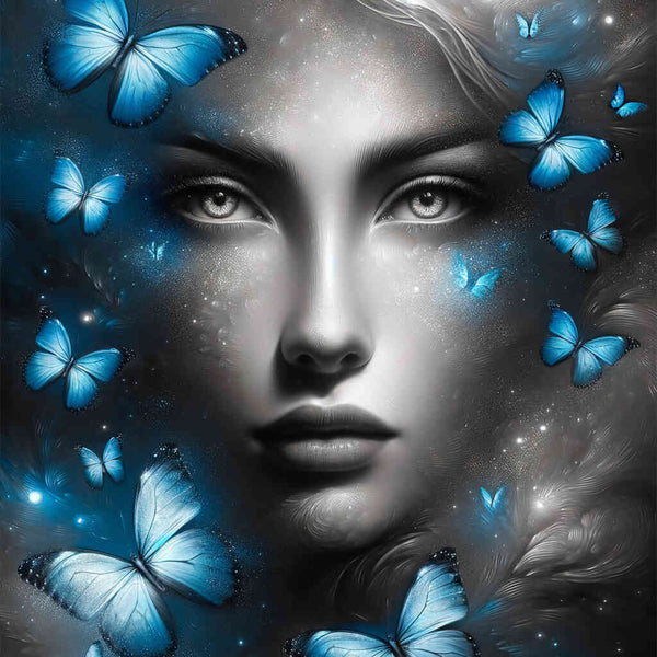 Paint by Numbers - Woman, blue butterflies