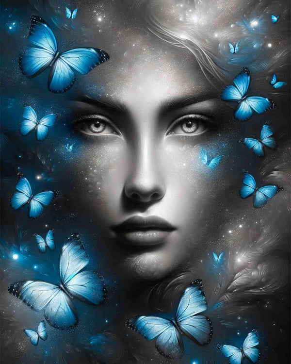 Paint by Numbers - Woman, blue butterflies
