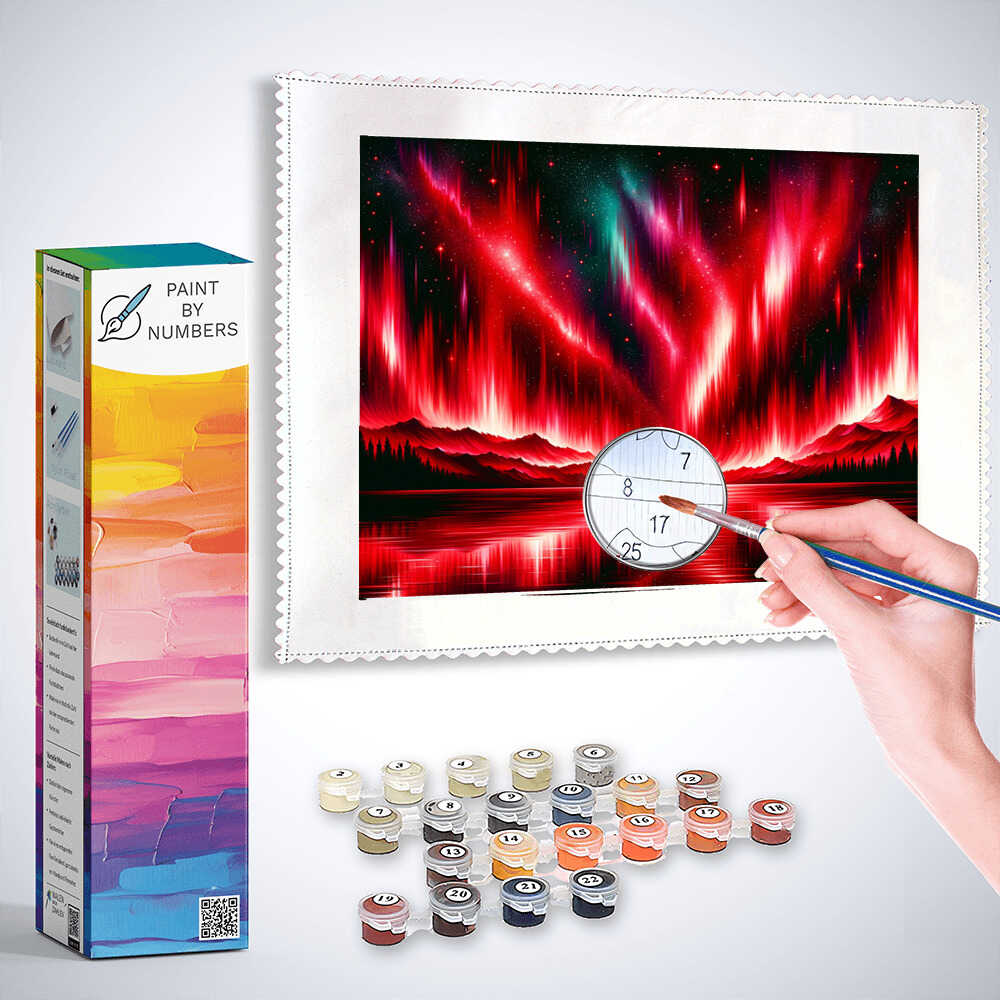 Paint by Numbers - Northern lights in red