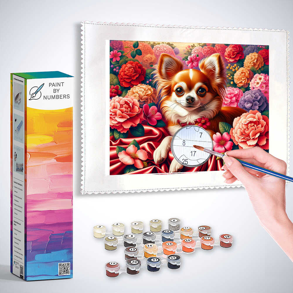 Paint by Numbers - Chihuahua with Flowers