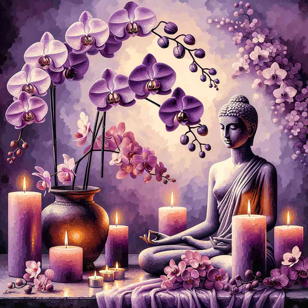 Paint by Numbers - Purple orchid with candles