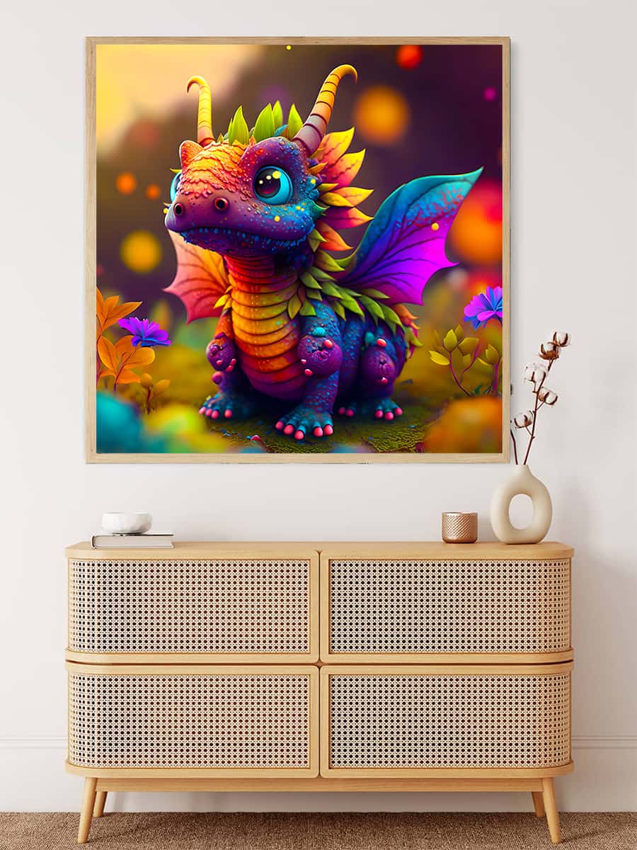 Vibrant Dragon Baby Diamond Painting on canvas, part of AB Diamond Painting Kits, enhances your Paint by Numbers art collection.