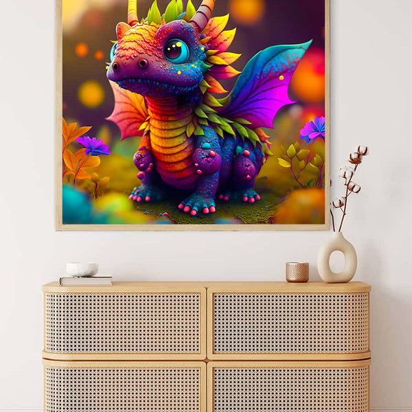 Vibrant Dragon Baby Diamond Painting on canvas, part of AB Diamond Painting Kits, enhances your Paint by Numbers art collection.