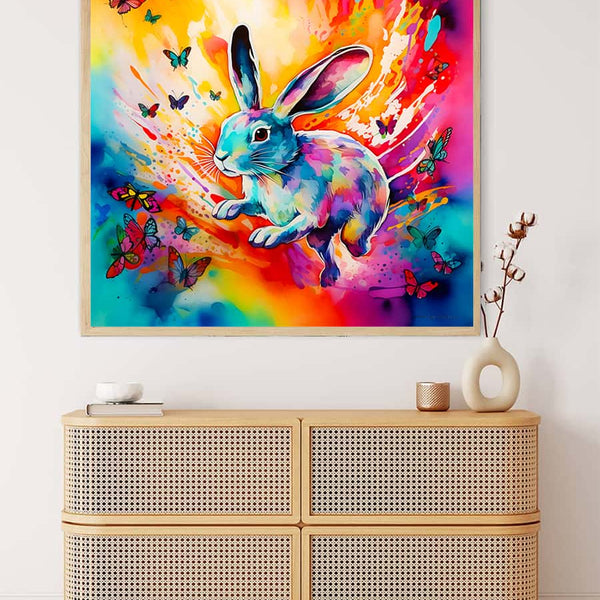 Malen nach Zahlen - Hase mit Blumentanz - hochwertige Leinwand - 170523, Blumen, Hasen, Neu eingetroffen, Quadratisch, Tiere