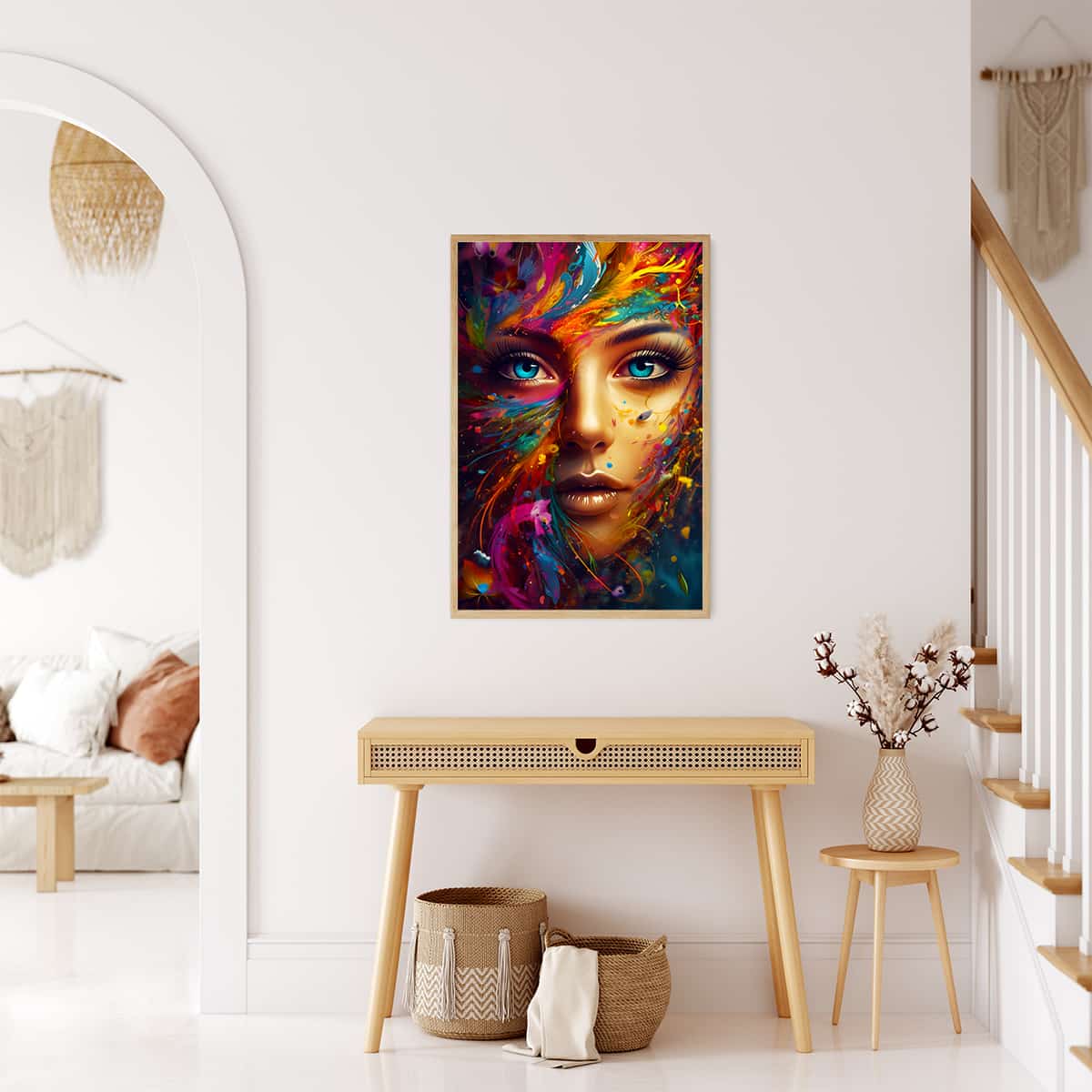 AB Diamond Painting - Colorful Woman Wall Art in Modern Living Room, Paint by Numbers Kit with Sparkling Acrylic Diamonds