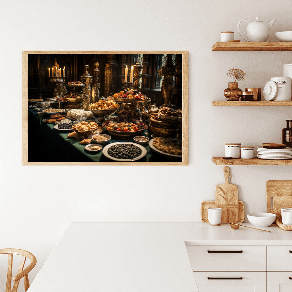 "DIY Paint by Numbers - Dining Feast framed artwork in modern kitchen setting"