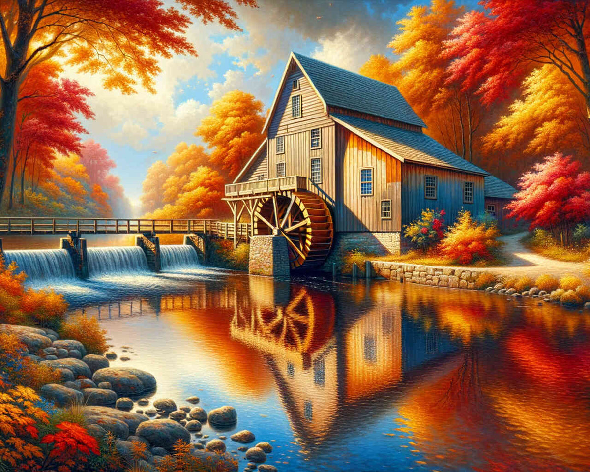 Water mill on the river - Paint by Numbers
