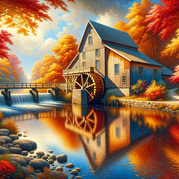 Water mill on the river - Paint by Numbers