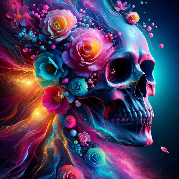 Paint by Numbers - Colorful flowers and skull