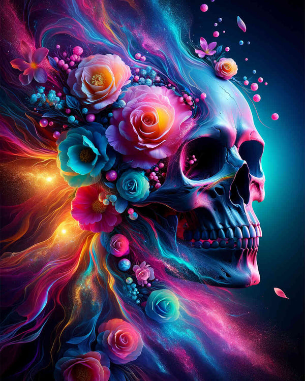 Paint by Numbers - Colorful flowers and skull