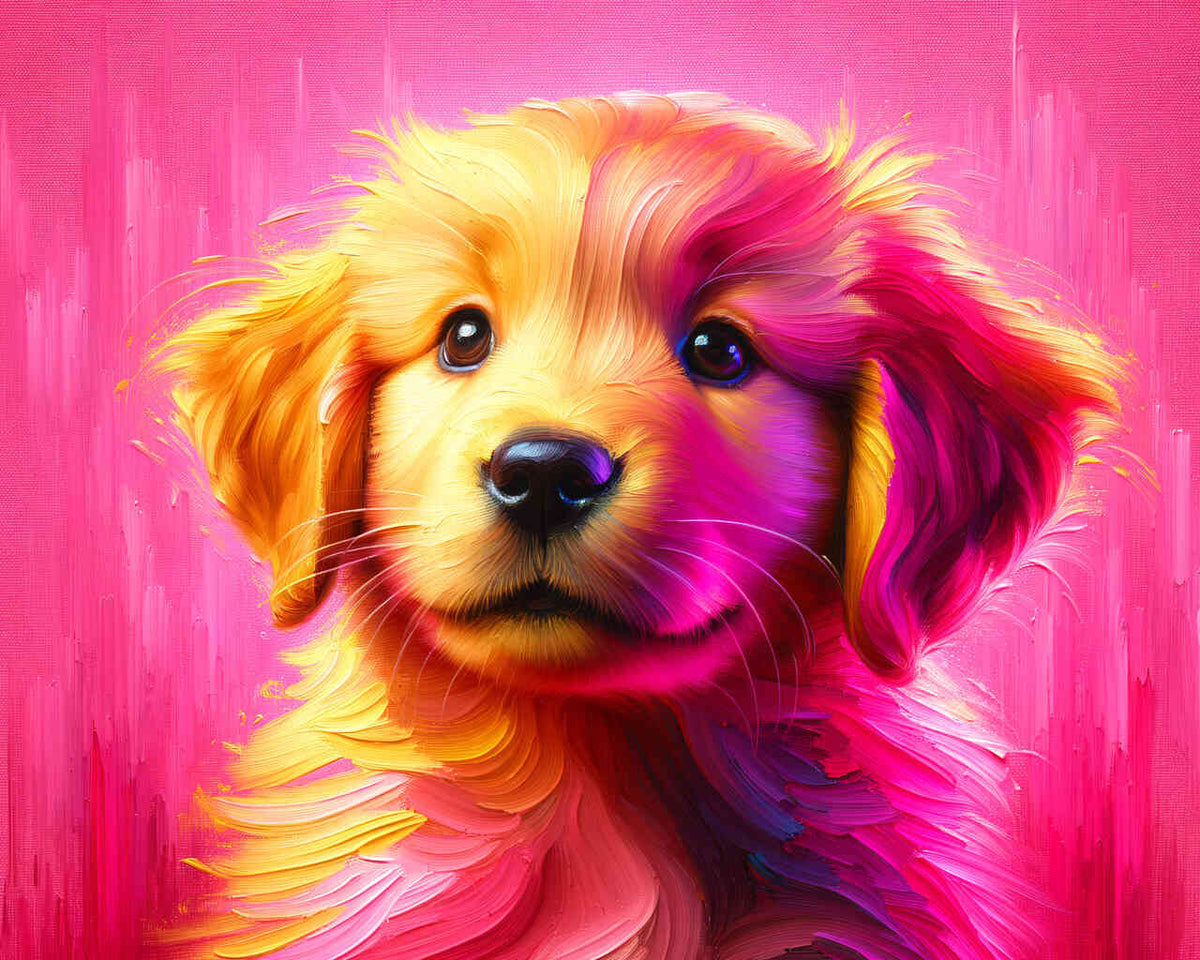 Paint by Numbers - Golden retreiver puppy, pink