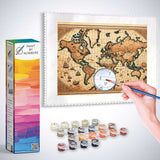 Painting a vintage world map with Paint by Numbers kit and colorful paint pots