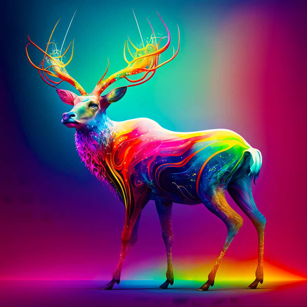 AB Diamond Painting - Rainbow Deer in the Light - Paint by Numbers Kit featuring a colorful and vibrant deer design with sparkling accents.